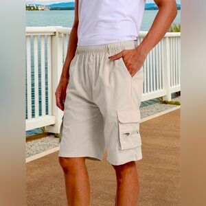 🌟New Lightweight Cargo Shorts with Elastic Waistband and Relaxed Fit-Beige